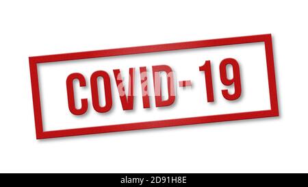 Sign with the word Covid-19 written in red and 3D effect on a white background. Stock Photo
