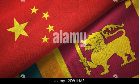 China and Sri Lanka two flags textile cloth, fabric texture Stock Photo