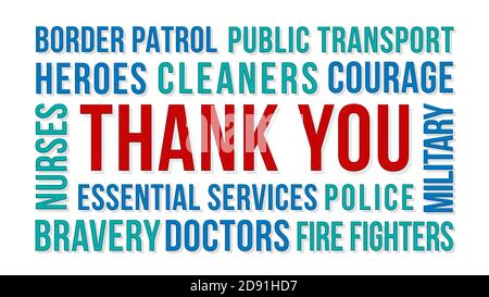 Word Cloud Thank You to Those Fighting Covid 19 with White Background Stock Photo