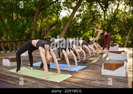 Women in sportswear on group yoga training Stock Photo