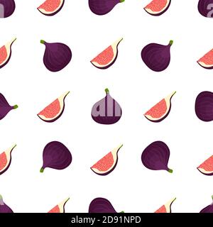 Illustration on theme big colored seamless purple fig, bright fruit pattern for seal. Fruit pattern consisting of beautiful seamless repeat fig. Simpl Stock Vector