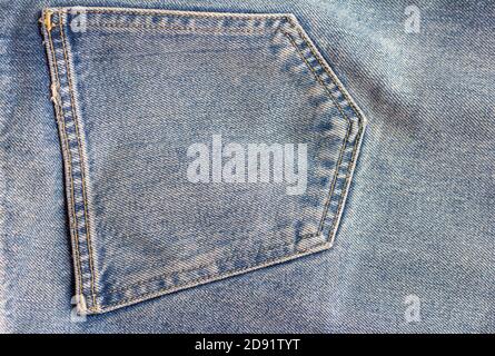 Blue denim, texture, pocket on the back of jeans Stock Photo