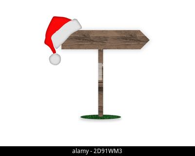 Vector wooden signpost with santa hat isolated on white background Stock Photo