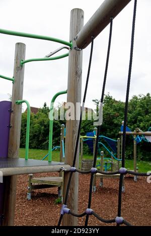 Climbing area in an empty children's playground Stock Photo