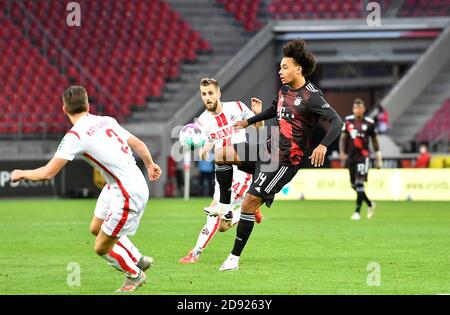 Cologne, Germany. 31st Oct, 2020. left to right Noah KATTERBACH (K), Dominick DREXLER (K), Leroy SANE (M), action, soccer 1st Bundesliga, 6th matchday, FC Cologne (K) - FC Bayern Munich (M), on October 31, 2020 in Cologne, Germany. Credit: Elmar Kremser/Sven Simon/Pool # DFL regulations prohibit any use of photographs as image sequences and/or quasi-video # # Editorial use only # # National and international News- Agencies OUT # ¬ | usage worldwide/dpa/Alamy Live News Stock Photo