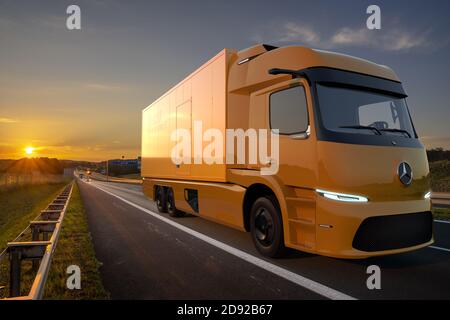 All electric Mercedes-Benz Urban eTruck. A vision of an electric truck used by DHL Stock Photo