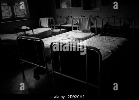 Old hospital beds, detail of old hospital for patients Stock Photo