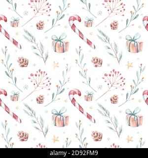 Cute watercolor seamless flower pattern. Big set of watercolor floral elements. Can be used for cards, invitations, save the date cards and many more. Stock Photo