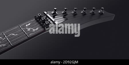 Close-up of the top of an electric guitar. Dark background. Stock Photo