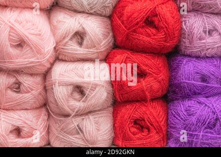 skeins of knitting thread pink, red Stock Photo
