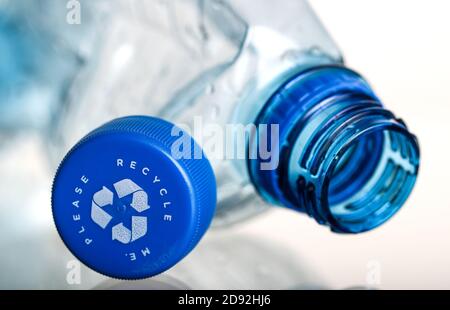 A plastic water bottle made from 100% recyclable plastic Stock Photo