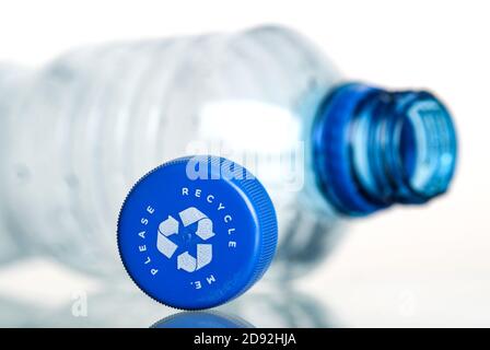 A plastic water bottle made from 100% recyclable plastic Stock Photo