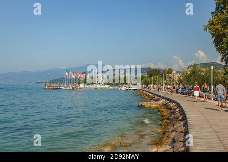 BARDOLINO, ITALY 16 SEPTEMBER 2020: Panoramic view of Garda Lake from Bardolino Stock Photo