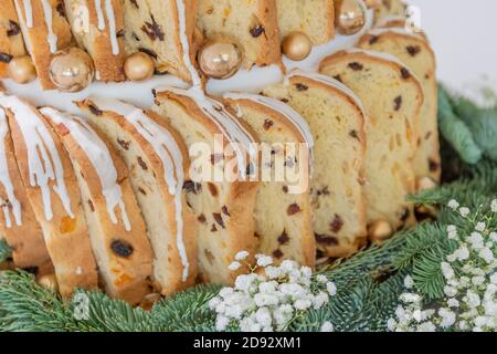 Panettone slices, the traditional italian Christmas cakes Stock Photo