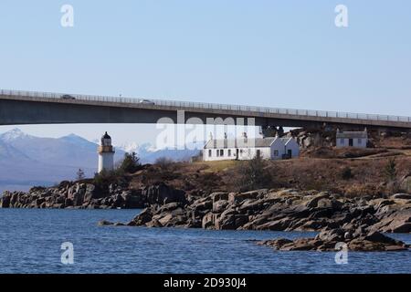 Eilean Bàn and the Skye Bridge. Stock Photo