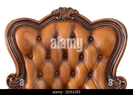 Detail of classic luxury brown leather armchair isolated on white background, beautiful modern design Stock Photo