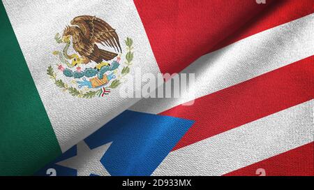 Mexico and Puerto Rico two flags textile cloth, fabric texture Stock Photo