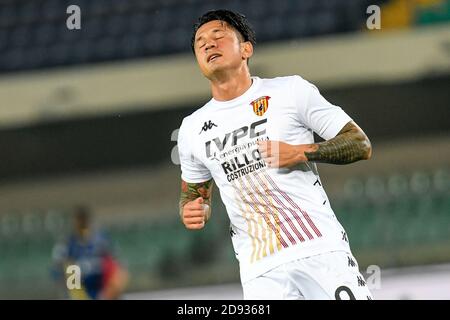 Marcantonio Bentegodi stadium, Verona, Italy, 02 Nov 2020, DElusione of Gianluca Lapadula (Benevento) during Hellas Verona vs Benevento Calcio, Italian soccer Serie A match - Credit: LM/Ettore Griffoni/Alamy Live News Stock Photo