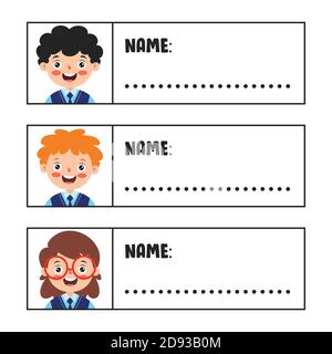 Name Tags For Cartoon School Children Stock Vector
