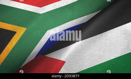 South Africa and Palestine two flags textile cloth, fabric texture Stock Photo