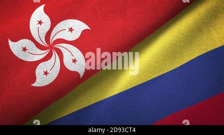 Hong Kong and Colombia two flags textile cloth, fabric texture Stock Photo