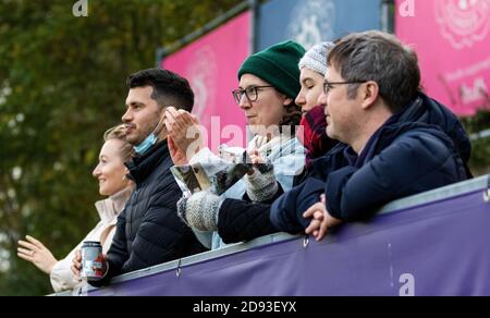 Football supporters watch Dulwich Hamlet FC Women versus Dartford FC Women at Champion Hill. Stock Photo