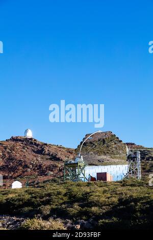 Europe, Spain, Canary Islands, La Palma, Unesco Biosphere site, National Park Caldera de Taburiente, Telescope observatory and mirrors Stock Photo