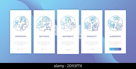 Creative thinking skills onboarding mobile app page screen with concepts Stock Vector