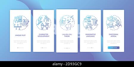 Creative writing elements onboarding mobile app page screen with concepts Stock Vector