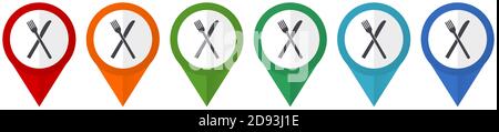 Restaurant vector pointers, set of colorful flat design icons isolated on white background Stock Vector