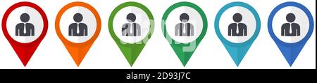 Man, businessman, male vector pointers, set of colorful flat design icons isolated on white background Stock Vector