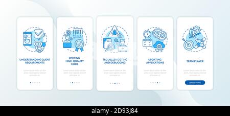 App developer skills onboarding mobile app page screen with concepts Stock Vector