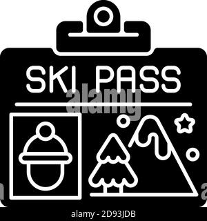 Ski pass black glyph icon Stock Vector
