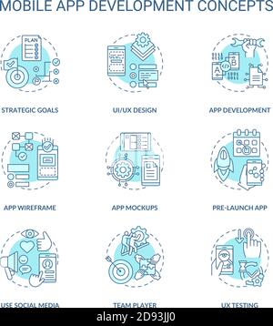 Mobile app development concept icons set Stock Vector