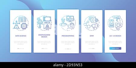 Top careers in IT for creative thinkers onboarding mobile app page screen with concepts Stock Vector