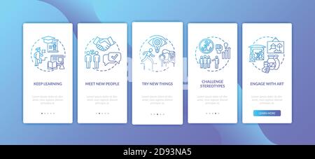 Boosting creative thinking tips onboarding mobile app page screen with concepts Stock Vector