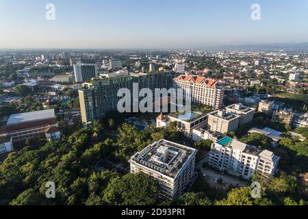 Chiang Mai City buildings in Thailand Aerial Drone Photo view Stock Photo