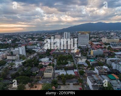 Chiang Mai City buildings in Thailand Aerial Drone Photo view Stock Photo