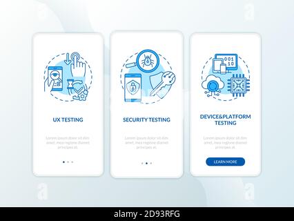App testing components onboarding mobile app page screen with concepts Stock Vector