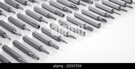 Set of screwdriver bits on white background. Stock Photo