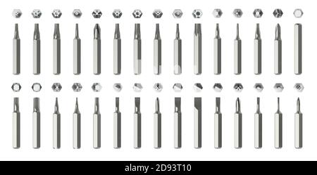 Set of screwdriver bits on white background. Stock Photo
