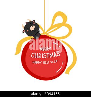 Christmas design template with cute ox Stock Vector