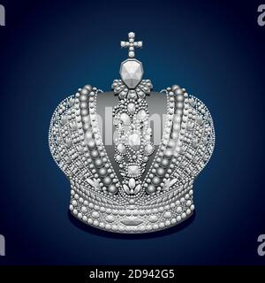 Big silver royal crown on dark background Stock Vector