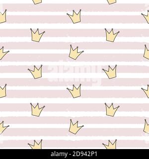 Cute Princess Crown Seamless Pattern Background Vector Illustration EPS10 Stock Vector