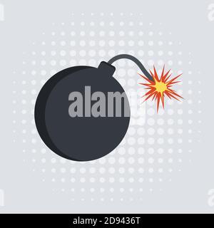 Bomb with burning wick on a white background. Stock Vector