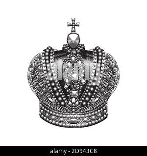 Big silver royal crown on dark background Stock Vector