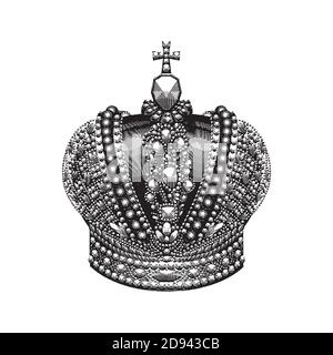 Big silver royal crown on dark background Stock Vector