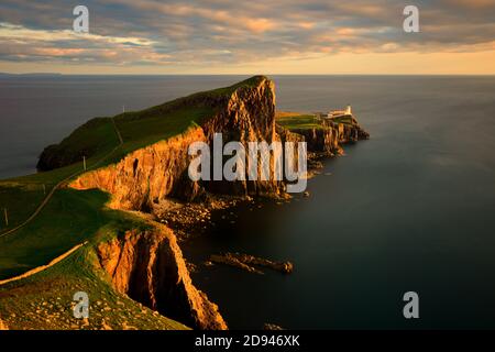 Neist Point Lighthouse At Sunset The Isle Of Skye Stock Photo Alamy