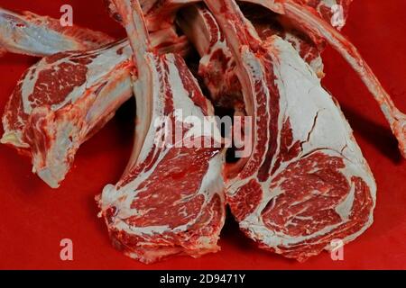 american angus beef rib, displayed in butchers shop Stock Photo