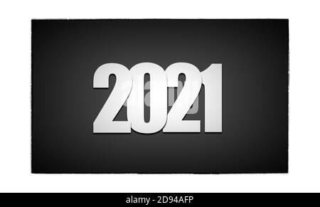 White numbers 2021 on black background, new year Stock Photo